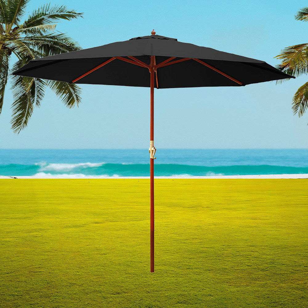 3M Outdoor Umbrella Pole Umbrellas Beach Garden Sun Stand Patio Black, Black colour