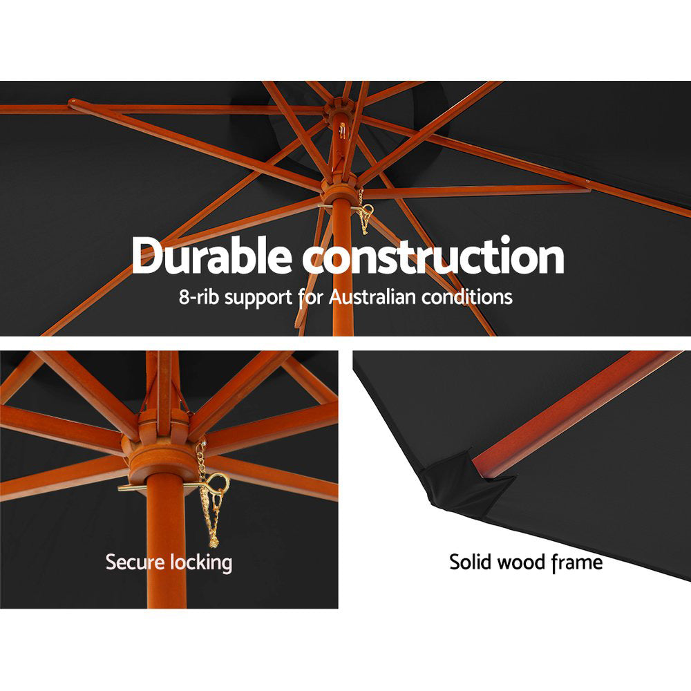 Black colour - Instahut 3M Umbrella with Base Outdoor Pole Umbrellas Garden Stand Deck Black