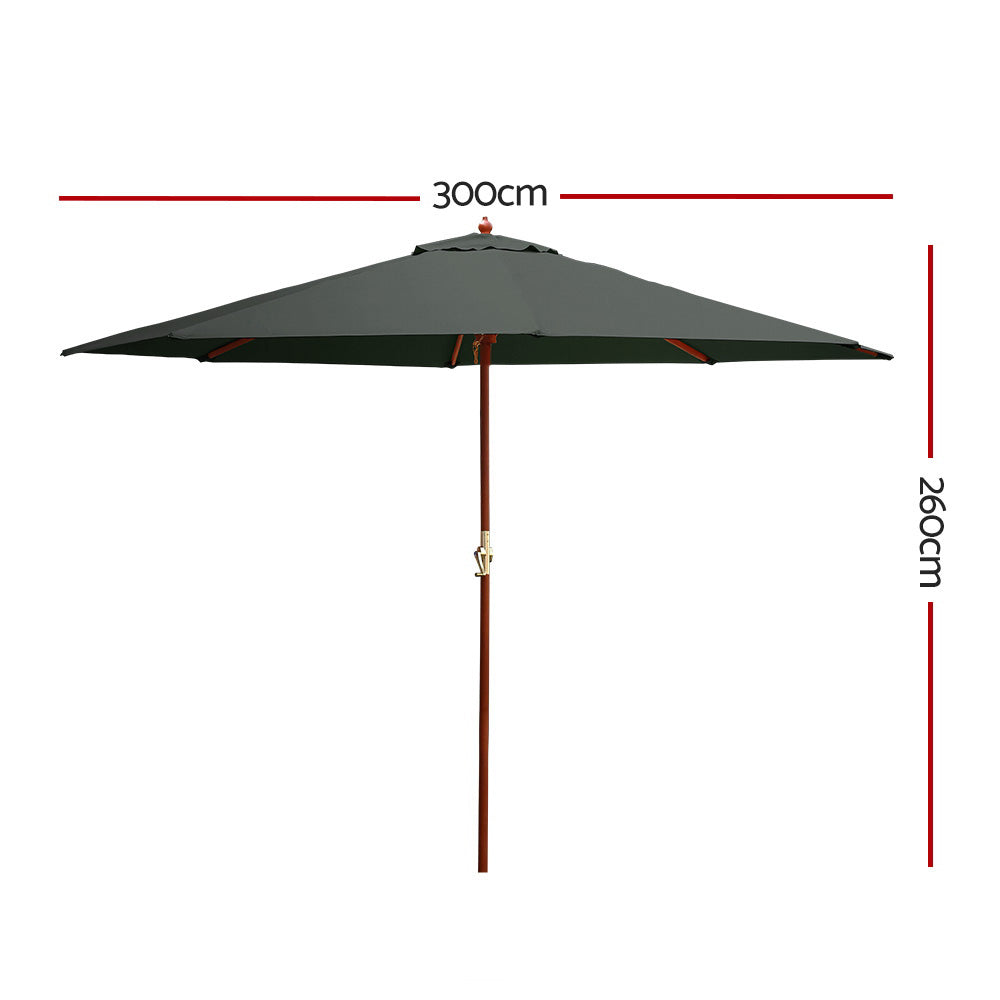 Instahut Umbrella Outdoor Pole Umbrellas Stand Sun Beach Garden Deck Charcoal 3M | Charcoal colour