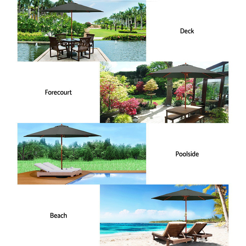 Instahut Umbrella Outdoor Pole Umbrellas Stand Sun Beach Garden Deck Charcoal 3M - Umbrellas & Sunshades