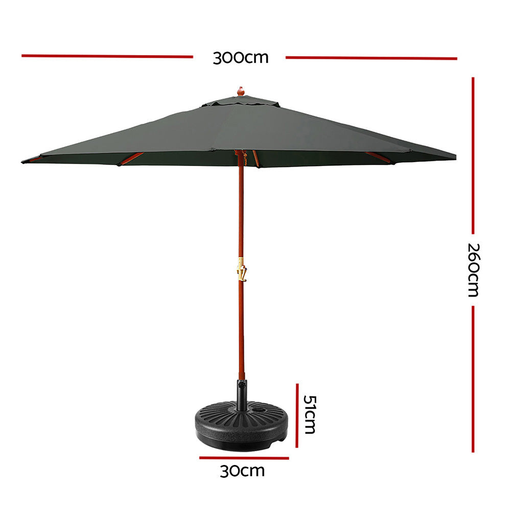 Instahut Outdoor Umbrella Pole Umbrellas 3M W/ Base Garden Stand Deck Charcoal | Umbrellas & Sunshades