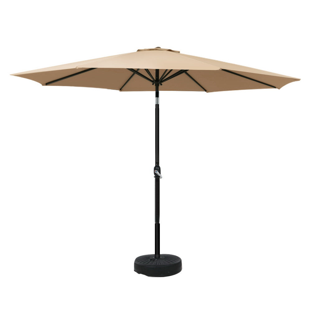 3m Outdoor Umbrella w/Base Pole Tilt Beach Garden Patio Beige, Umbrellas & Sunshades