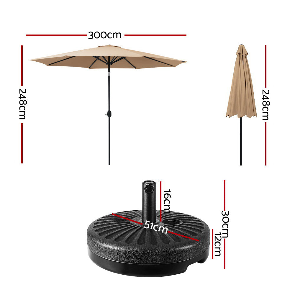 3m Outdoor Umbrella w/Base Pole Tilt Beach Garden Patio Beige, Beige colour