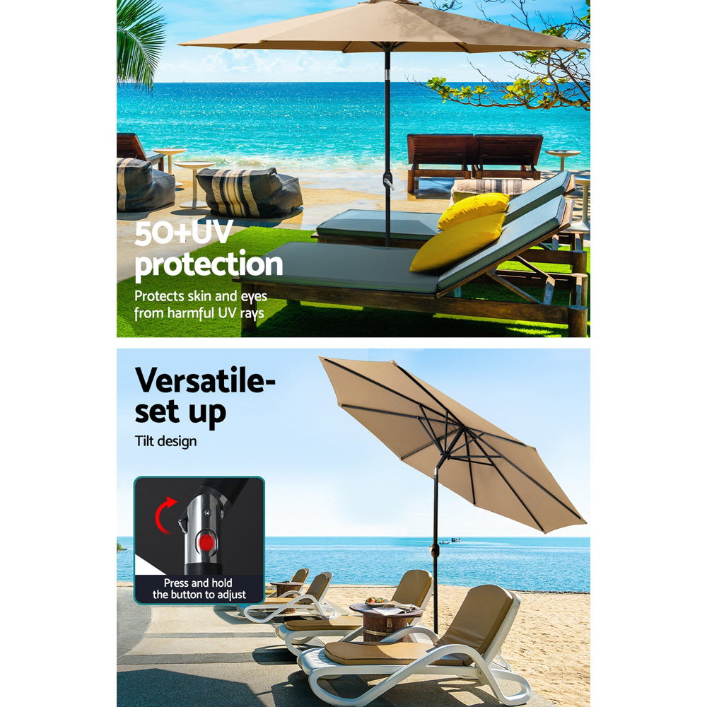 Beige colour - 3m Outdoor Umbrella w/Base Pole Tilt Beach Garden Patio Beige