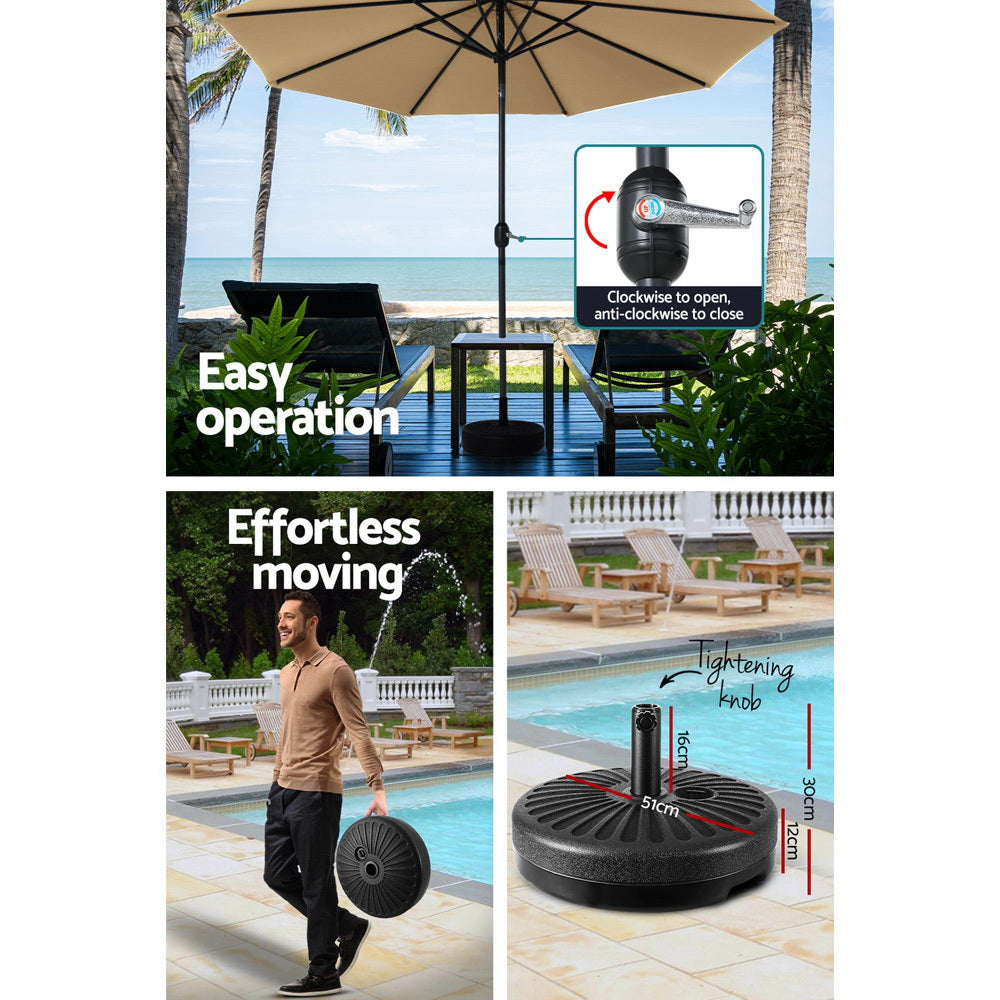 Umbrellas & Sunshades - 3m Outdoor Umbrella w/Base Pole Tilt Beach Garden Patio Beige