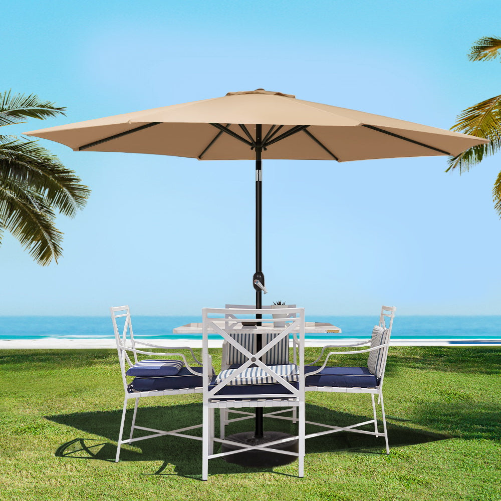 3m Outdoor Umbrella w/Base Pole Tilt Beach Garden Patio Beige | Beige colour