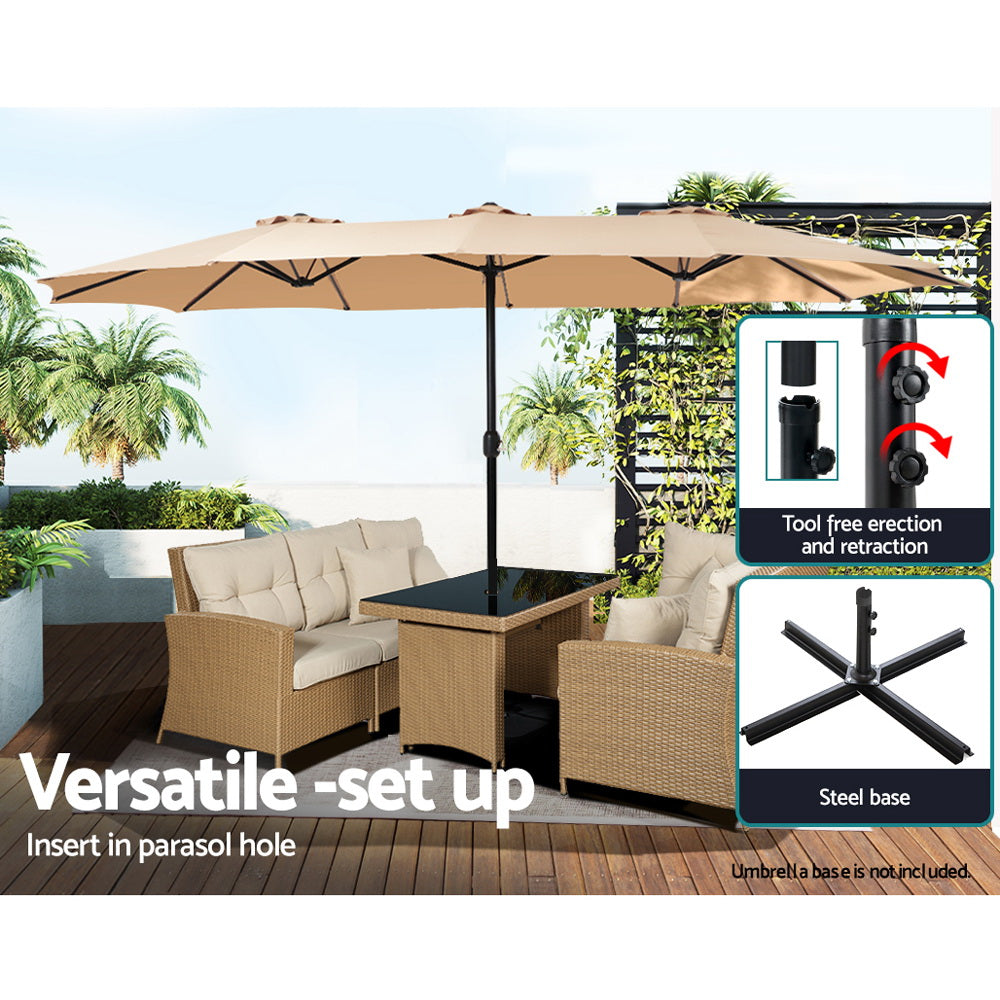 Umbrellas & Sunshades - Outdoor Umbrella Twin Umbrella Beach Stand Base Garden Sun Shade 4.57M