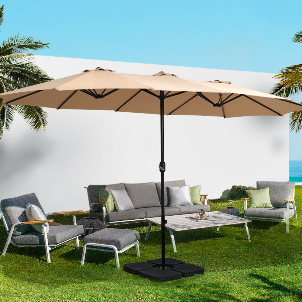 Outdoor Umbrella Twin Umbrella Beach Stand Base Garden Sun Shade 4.57M with Umbrellas & Sunshades
