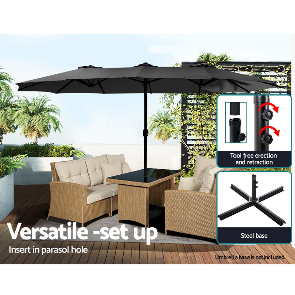 Umbrellas & Sunshades - Outdoor Umbrella Twin Umbrellas Beach Garden Stand Base Sun Shade 4.57M