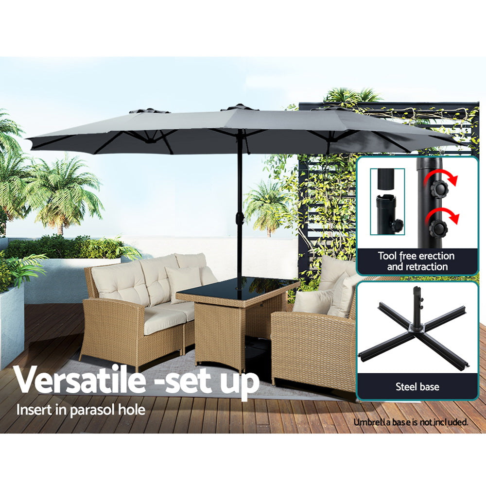 Outdoor Sofas & Lounge Sets - Outdoor Umbrella Twin Umbrellas Beach Stand Garden Base Sun Patio 4.57M