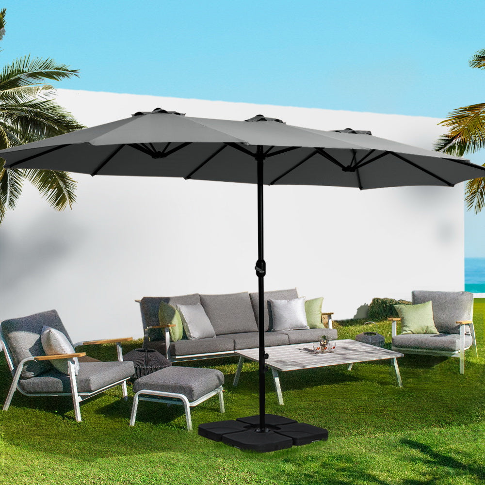 Outdoor Umbrella Twin Umbrellas Beach Stand Garden Base Sun Patio 4.57M with Outdoor Sofas & Lounge Sets