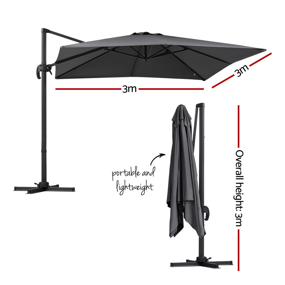Outdoor Umbrella 3m Umbrellas Cantilever Stand Sun Roma 360 Degree Charcoal, Umbrellas & Sunshades