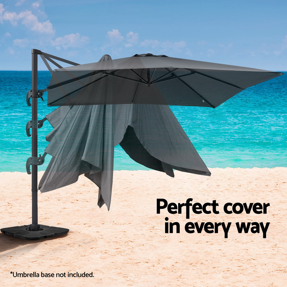Charcoal colour - Outdoor Umbrella 3m Umbrellas Cantilever Stand Sun Roma 360 Degree Charcoal