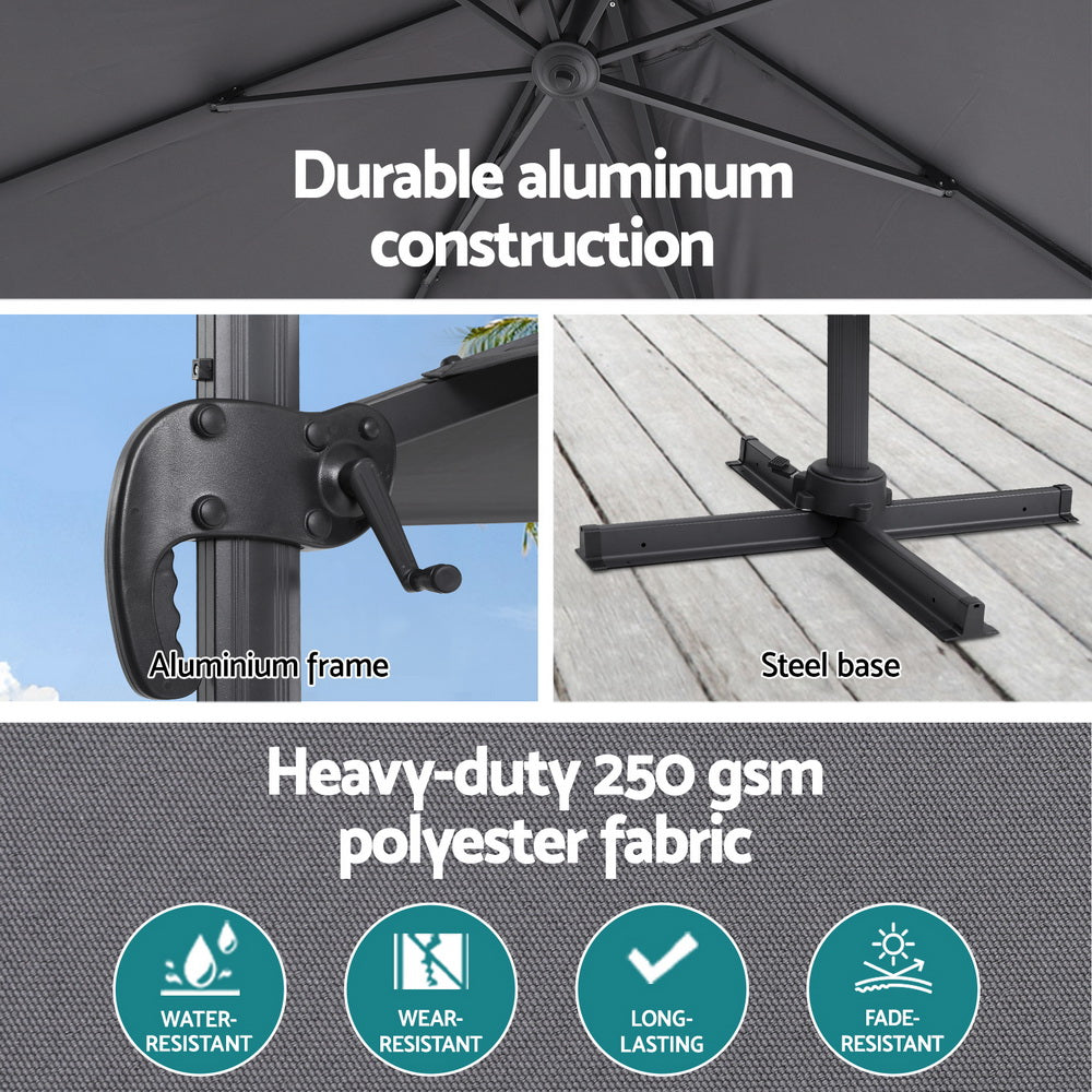 Umbrellas & Sunshades - Outdoor Umbrella 3m Umbrellas Cantilever Stand Sun Roma 360 Degree Charcoal
