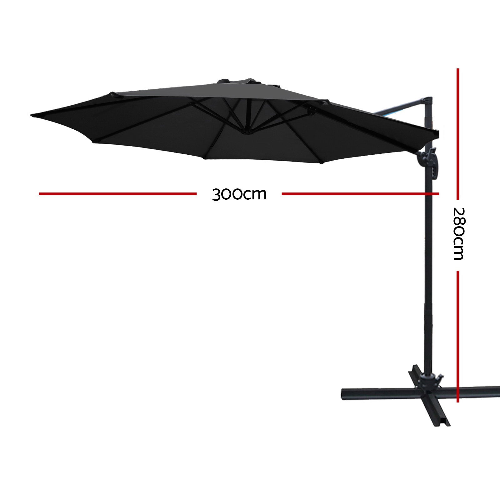 Instahut Roma Outdoor Umbrella - Black | Black colour