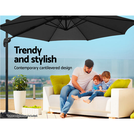 Instahut Roma Outdoor Umbrella - Black - Umbrellas & Sunshades