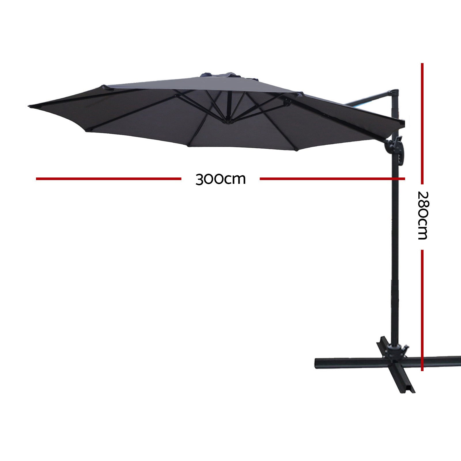 Instahut 3M Roma Outdoor Furniture Garden Umbrella 360 Degree Charcoal | Charcoal colour