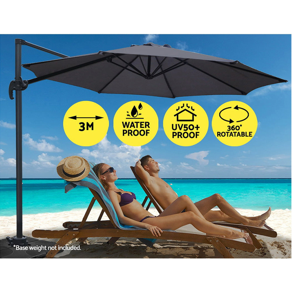 Instahut 3M Roma Outdoor Furniture Garden Umbrella 360 Degree Charcoal - Outdoor Sofas & Lounge Sets