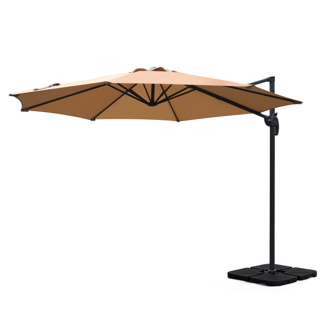 3m Outdoor Umbrella w/Base Cantilever Beach Roma 360 Degree Tilt Beige, Umbrellas & Sunshades