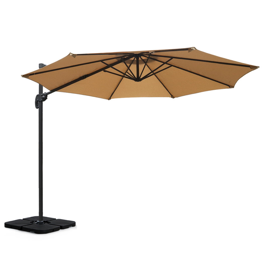 3m Outdoor Umbrella w/Base Cantilever Beach Roma 360 Degree Tilt Beige with Umbrellas & Sunshades