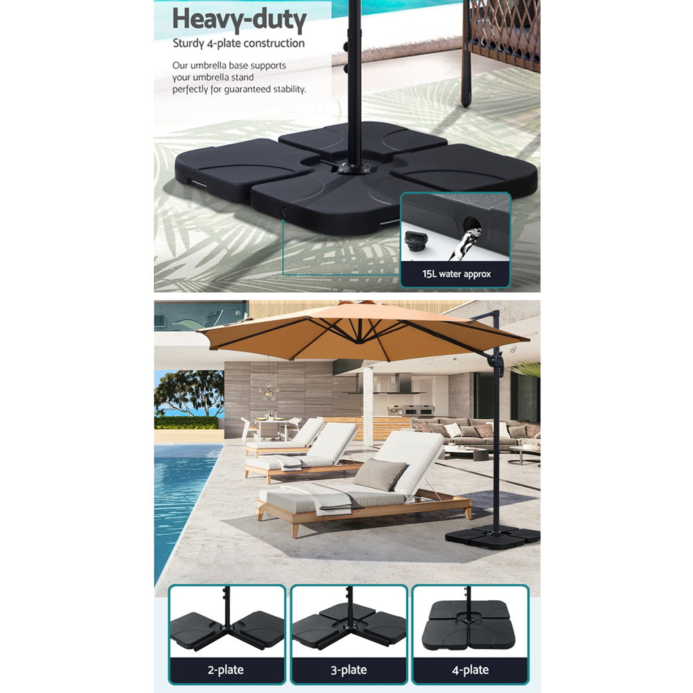 3m Outdoor Umbrella w/Base Cantilever Beach Roma 360 Degree Tilt Beige | Umbrellas & Sunshades
