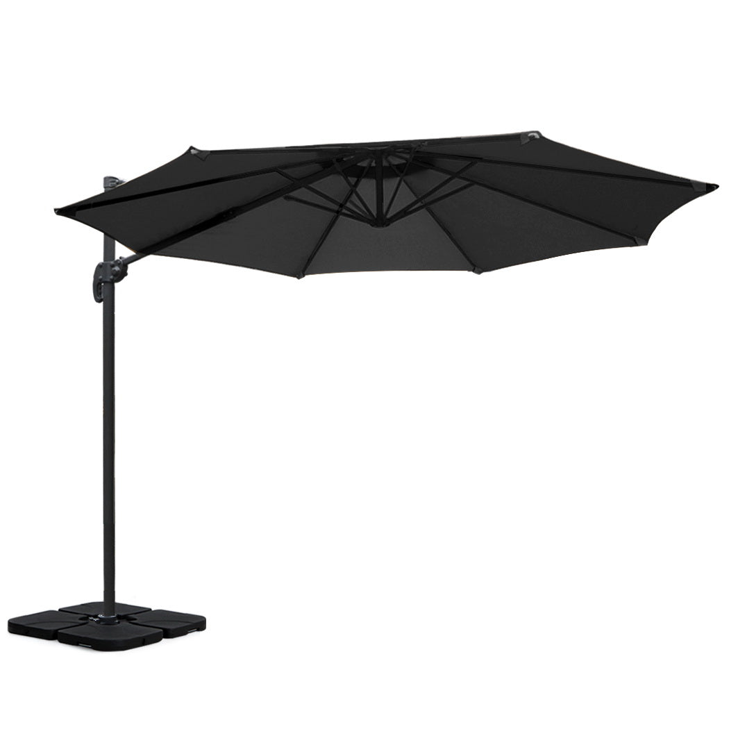 3M Outdoor Umbrella W/Base Cantilever Beach Roma 360 Degree Tilt Black, Umbrellas & Sunshades