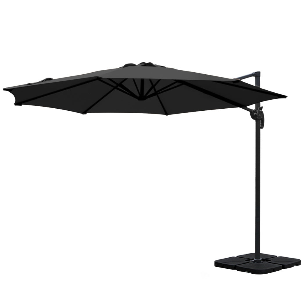 3M Outdoor Umbrella W/Base Cantilever Beach Roma 360 Degree Tilt Black with Umbrellas & Sunshades