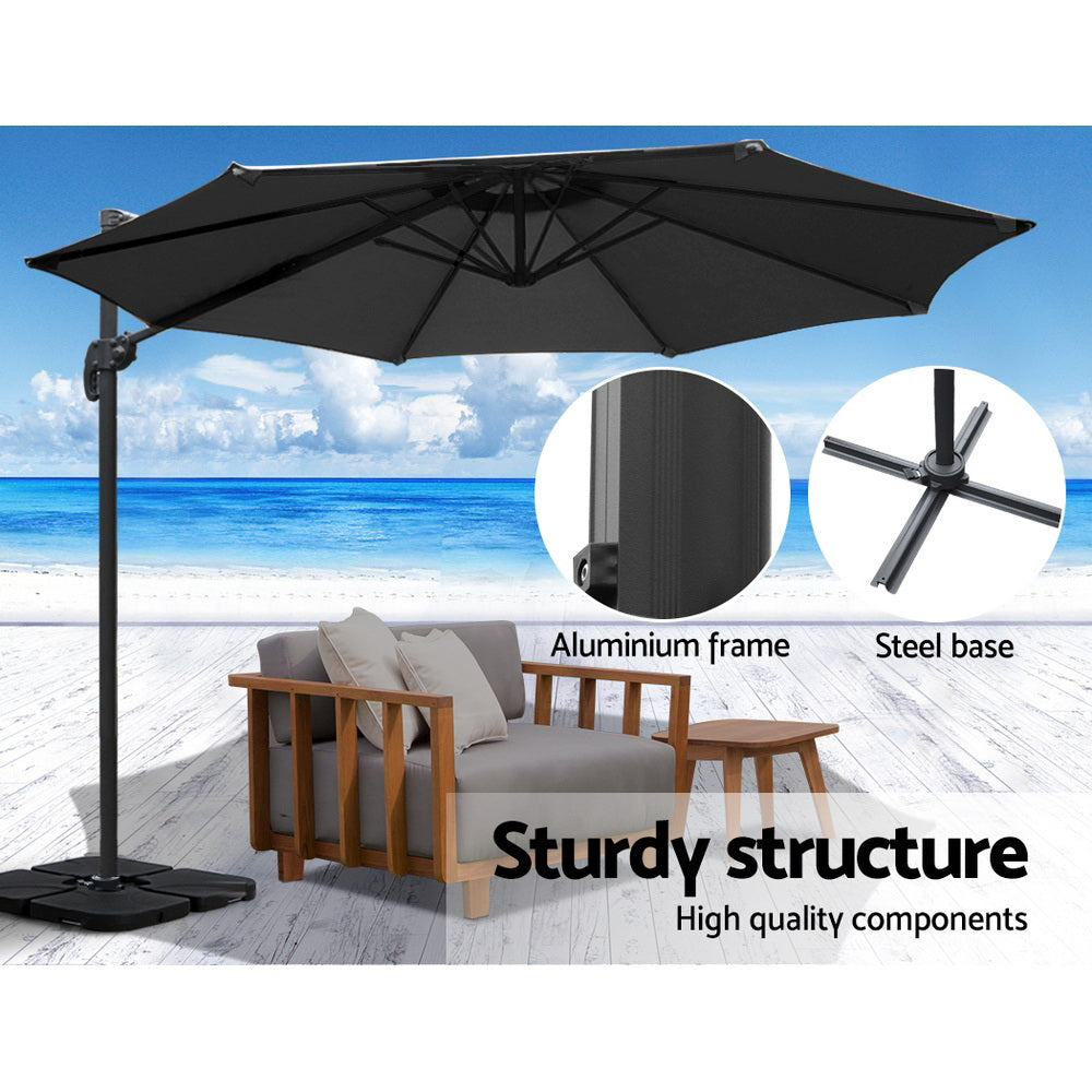 Umbrellas & Sunshades - 3M Outdoor Umbrella W/Base Cantilever Beach Roma 360 Degree Tilt Black