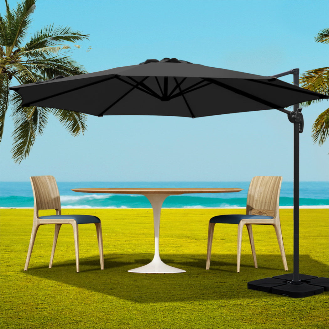 3M Outdoor Umbrella W/Base Cantilever Beach Roma 360 Degree Tilt Black | Black colour