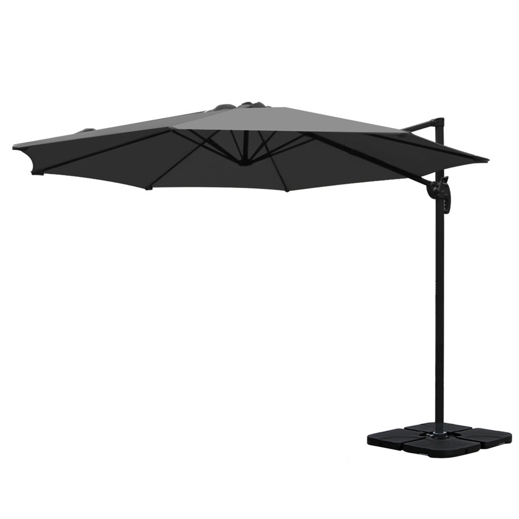 Stylish 3m Cantilever Beach Umbrella with Charcoal Stand, Umbrellas & Sunshades