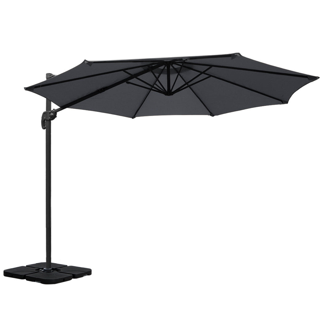 Stylish 3m Cantilever Beach Umbrella with Charcoal Stand with Umbrellas & Sunshades