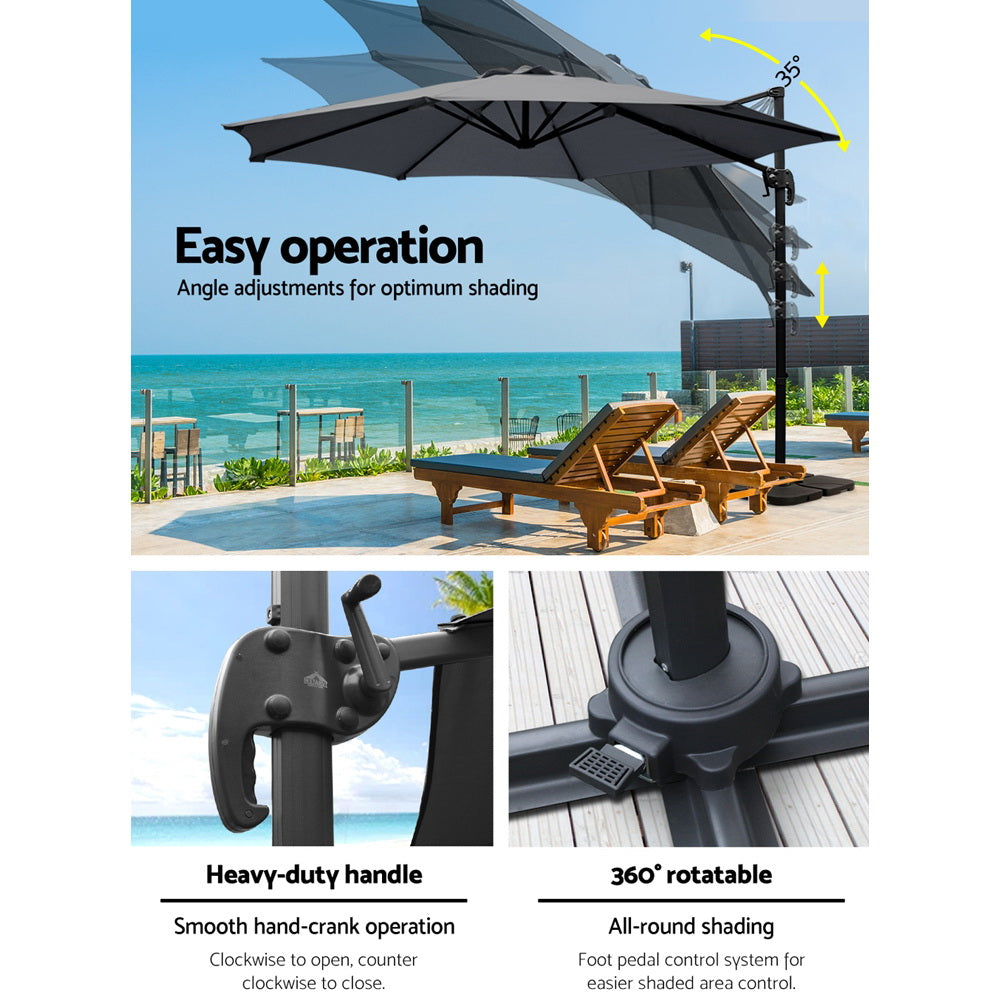 Charcoal colour - Stylish 3m Cantilever Beach Umbrella with Charcoal Stand