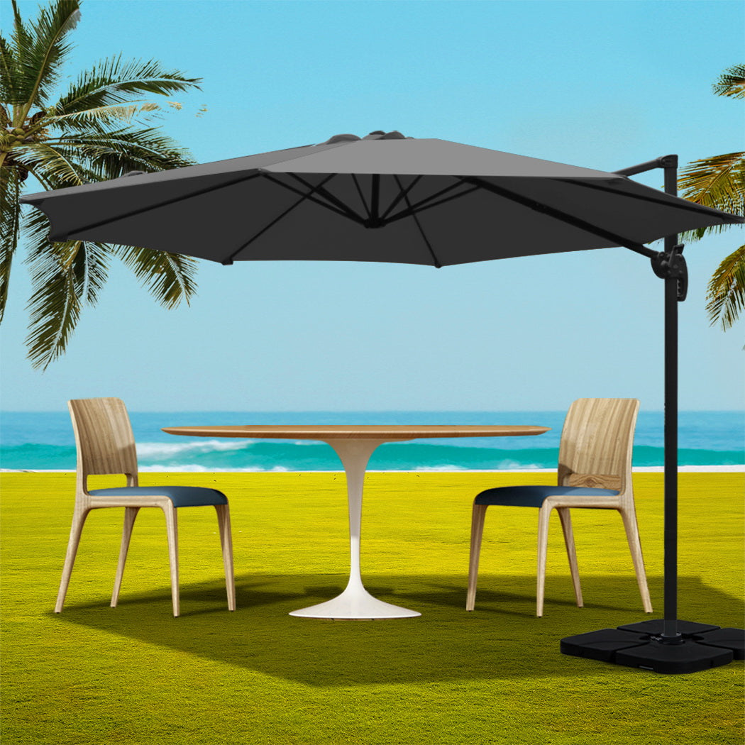 Stylish 3m Cantilever Beach Umbrella with Charcoal Stand | Charcoal colour