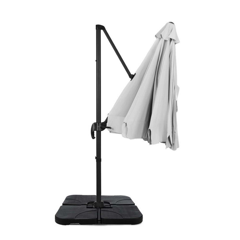 3M Outdoor Umbrella W/Base Cantilever Beach Roma 360 Degree Tilt Grey, Grey colour