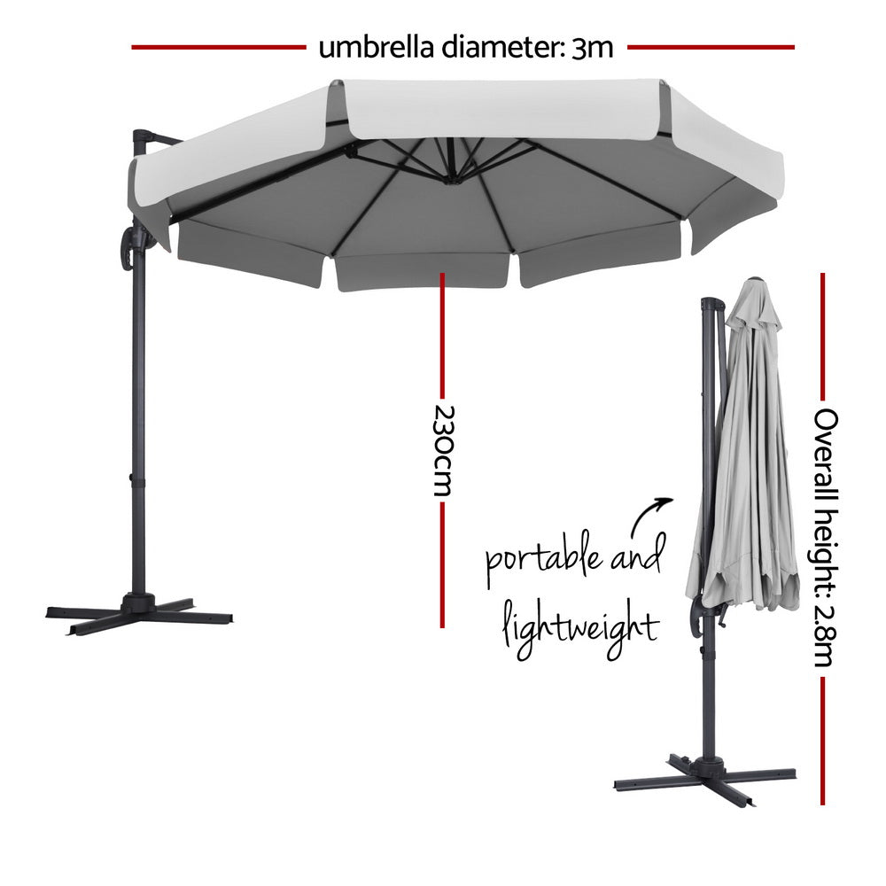 3M Outdoor Umbrella Cantilever 360 Degree Tilt Beach Roma Grey, Umbrellas & Sunshades