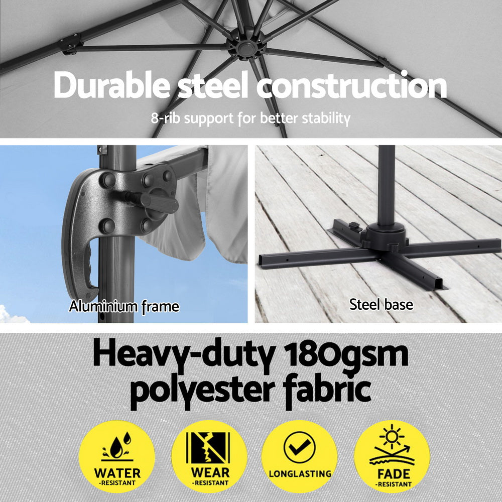 Umbrellas & Sunshades - 3M Outdoor Umbrella Cantilever 360 Degree Tilt Beach Roma Grey