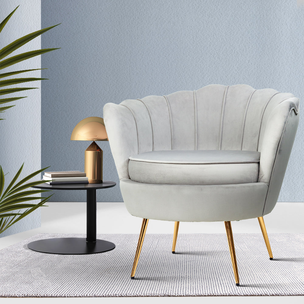 Callista Armchair Velvet Grey Comfortable Lounge Chair