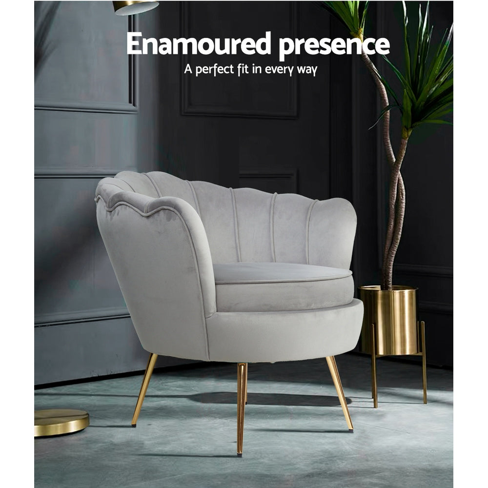 Callista Armchair Velvet Grey Comfortable Lounge Chair
