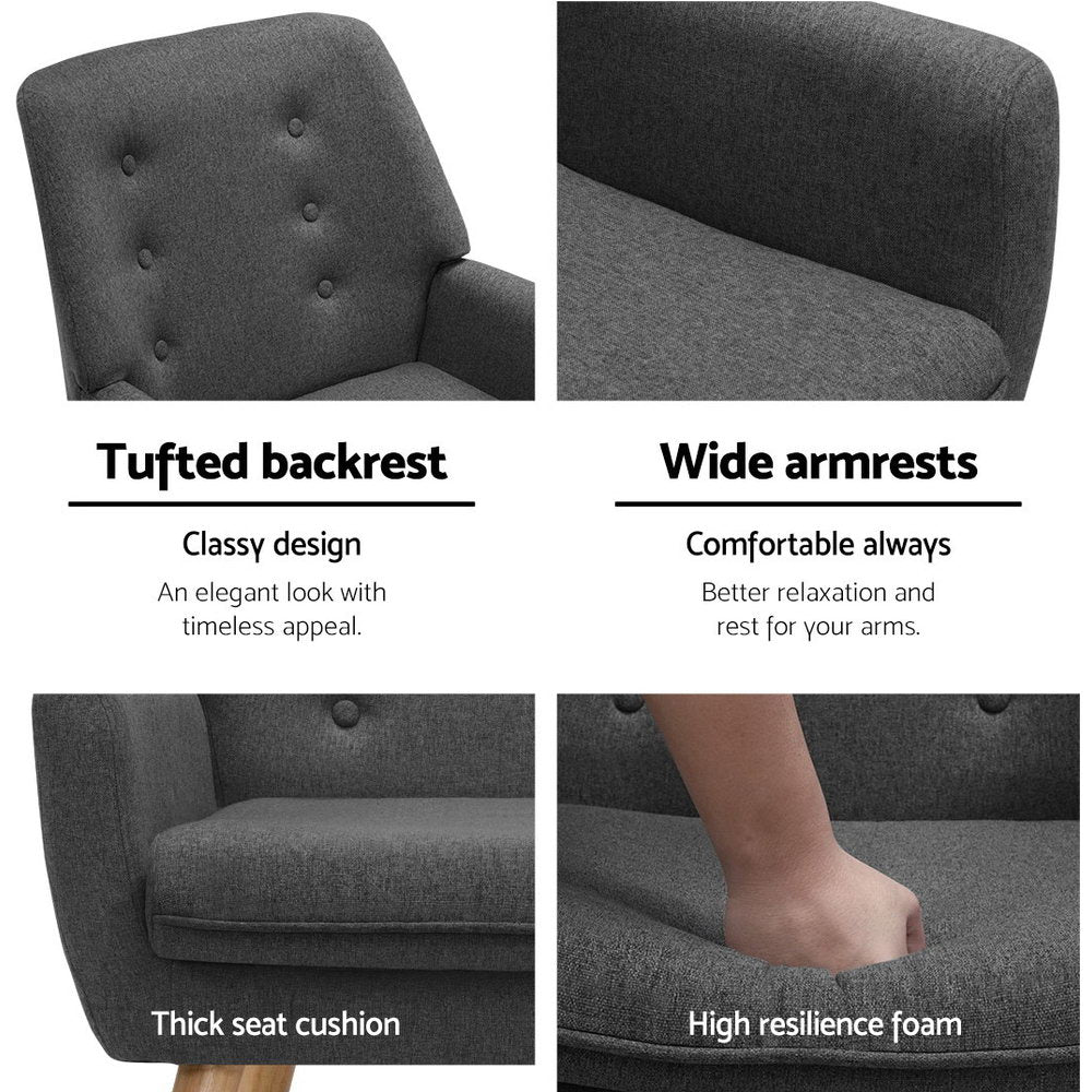 Armchair Linen Fabric Anne Charcoal