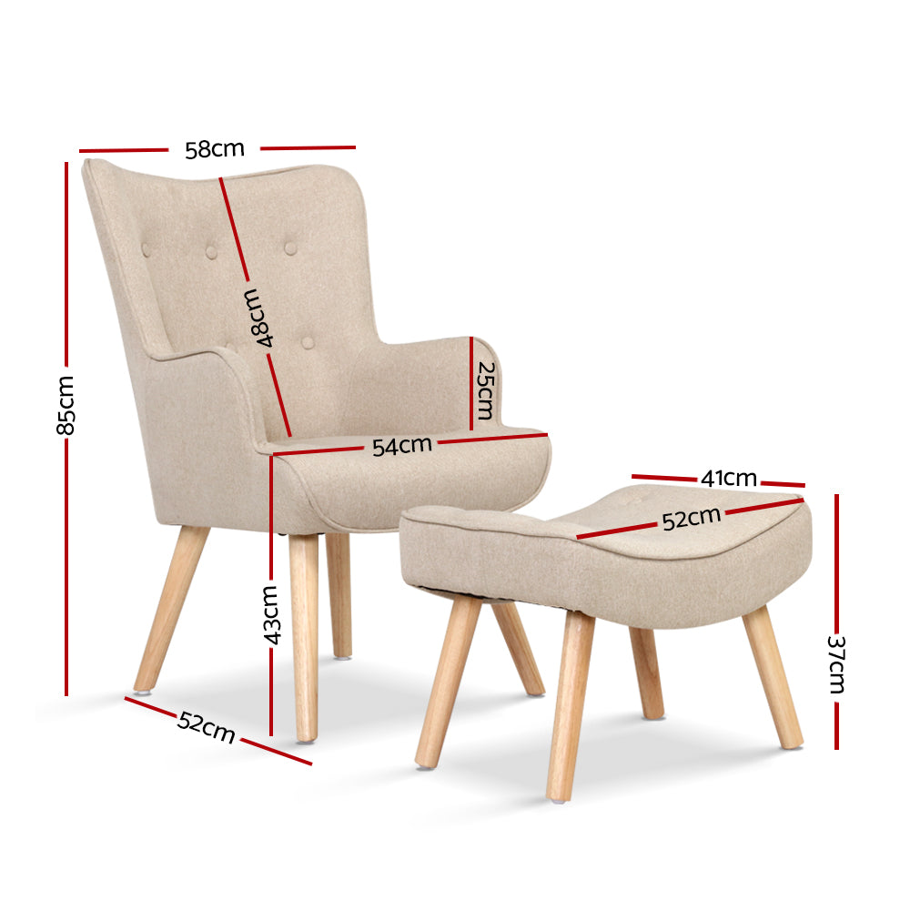 Lansar Armchair with Ottoman Set Beige Comfortable Lounge Seating