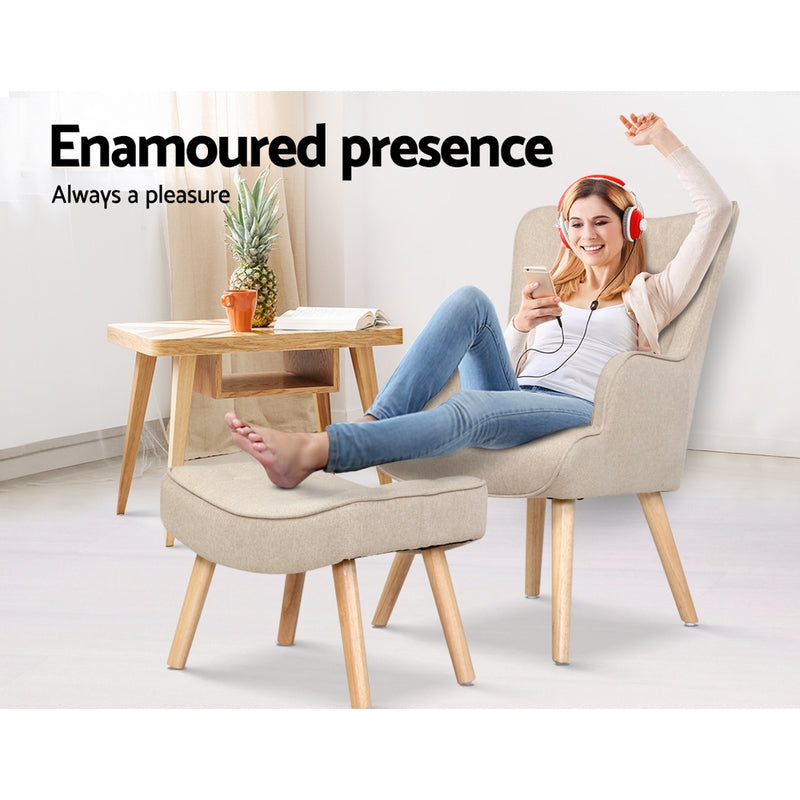Armchair with Ottoman Fabric Sofa Accent Chairs | PayPal