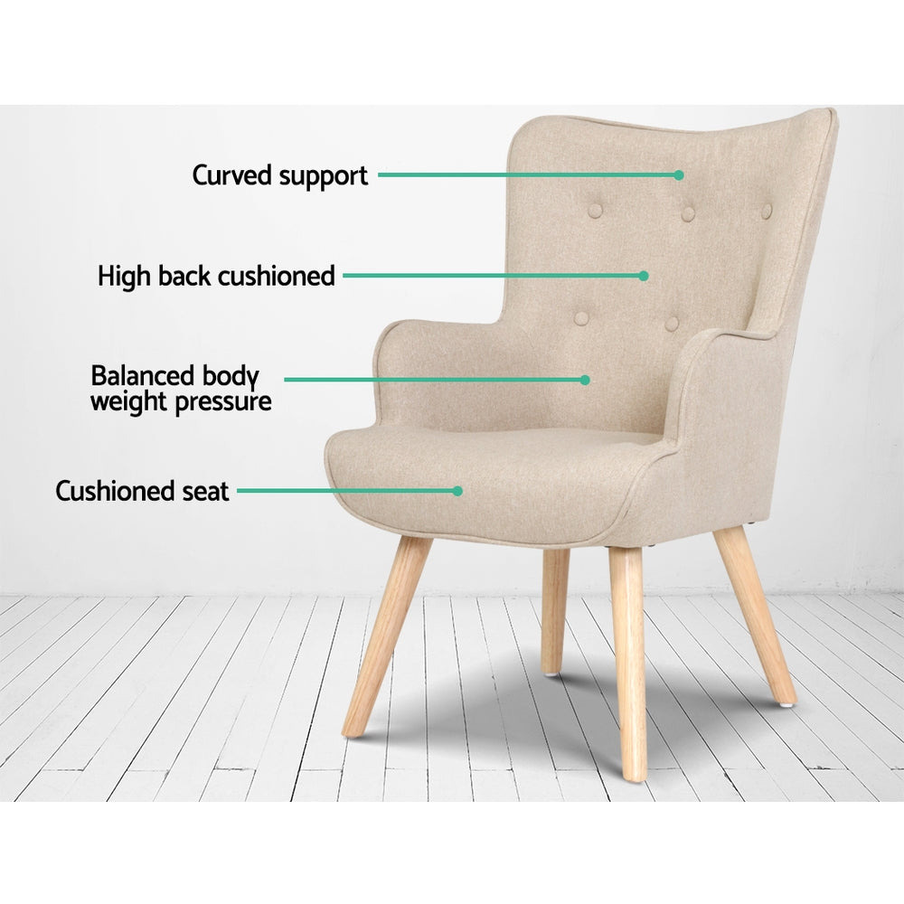 Lansar Armchair with Ottoman Set Beige Comfortable Lounge Seating