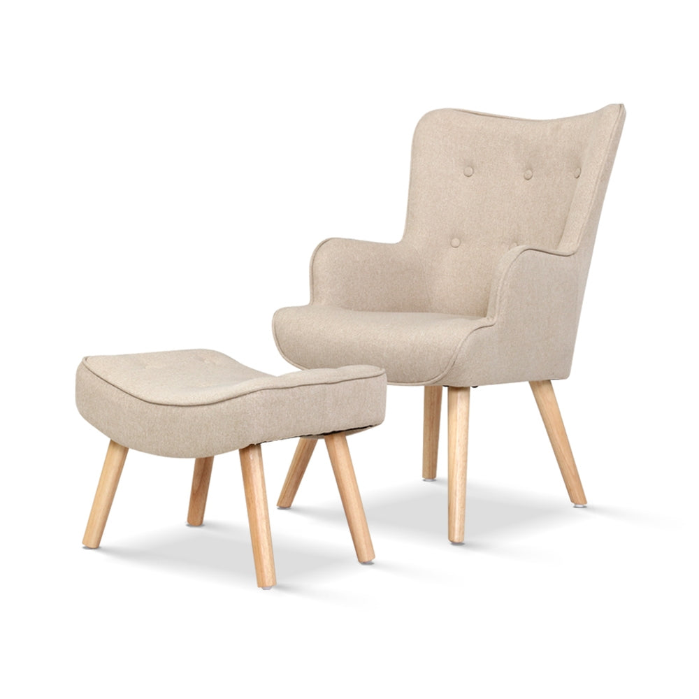Lansar Armchair with Ottoman Set Beige Comfortable Lounge Seating