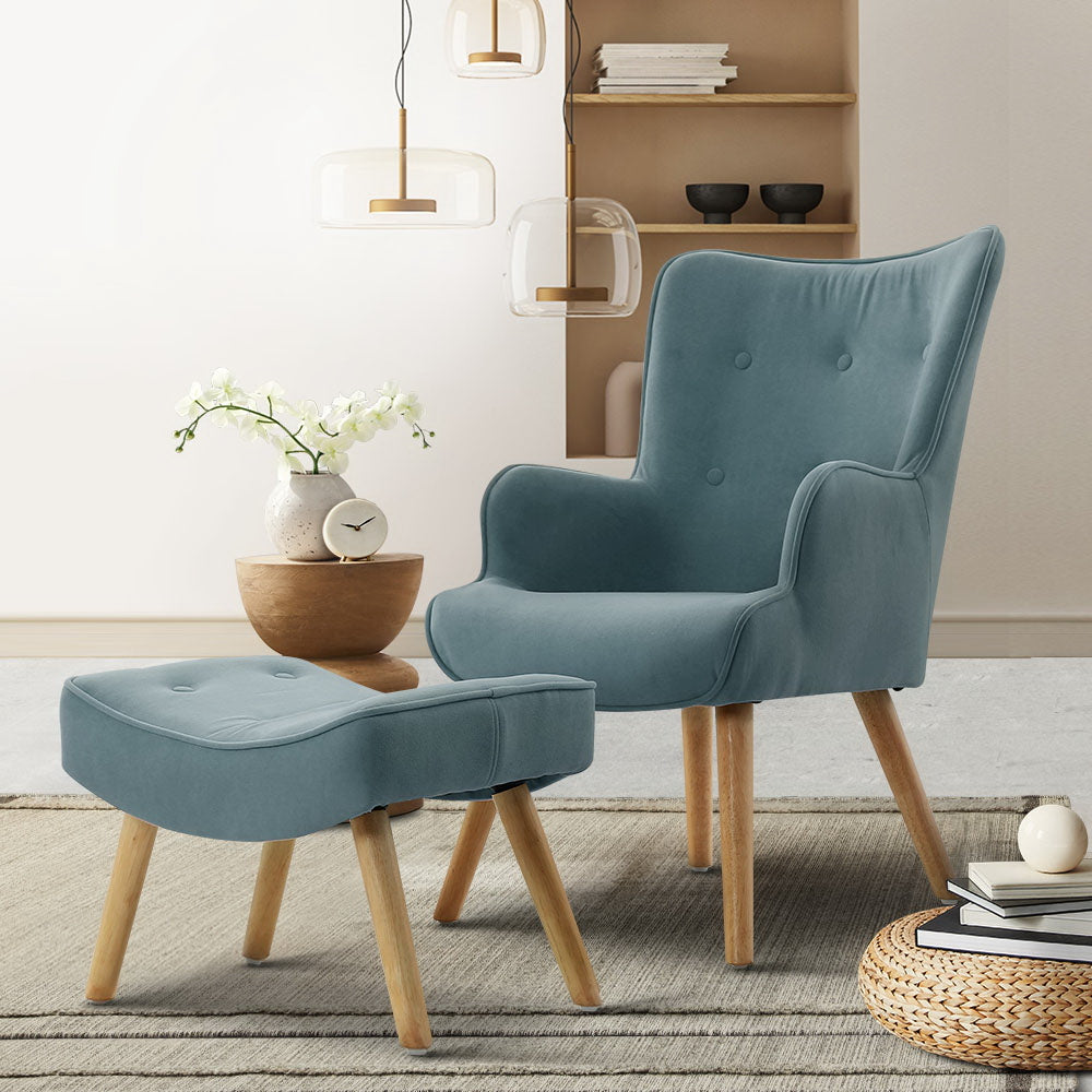 Armchair Lounge Chair Ottoman Accent Armchairs Sofa Fabric Chairs Blue