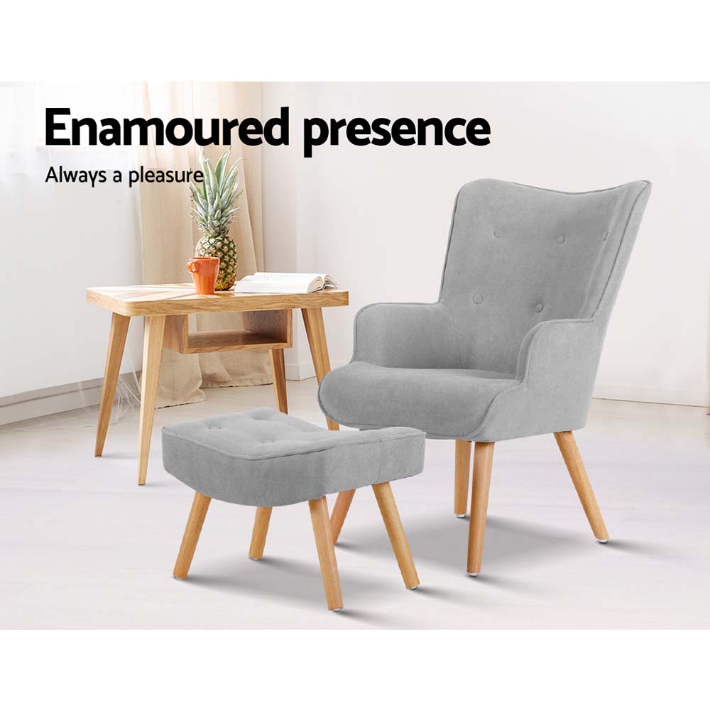 Armchair And Ottoman - Light Grey, Arm Chairs & Recliners