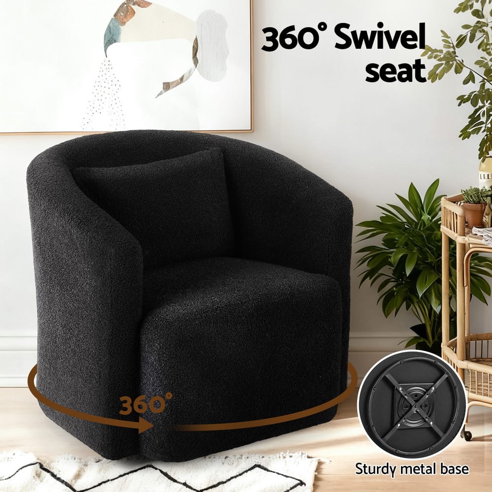 Round Swivel Armchair Sherpa Fleece 73x74x67cm