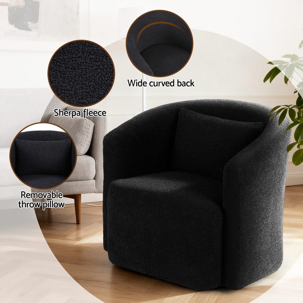 Round Swivel Armchair Sherpa Fleece 73x74x67cm