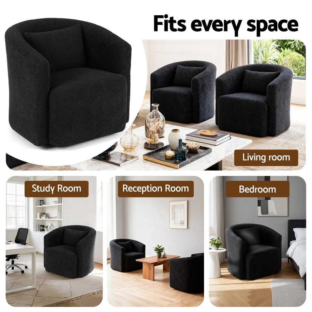 Round Swivel Armchair Sherpa Fleece 73x74x67cm
