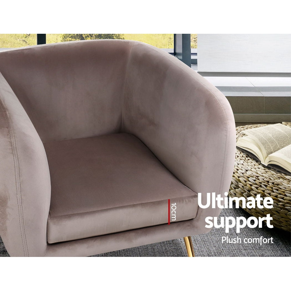 Armchair Lounge Arm Chair Sofa Velvet Beige