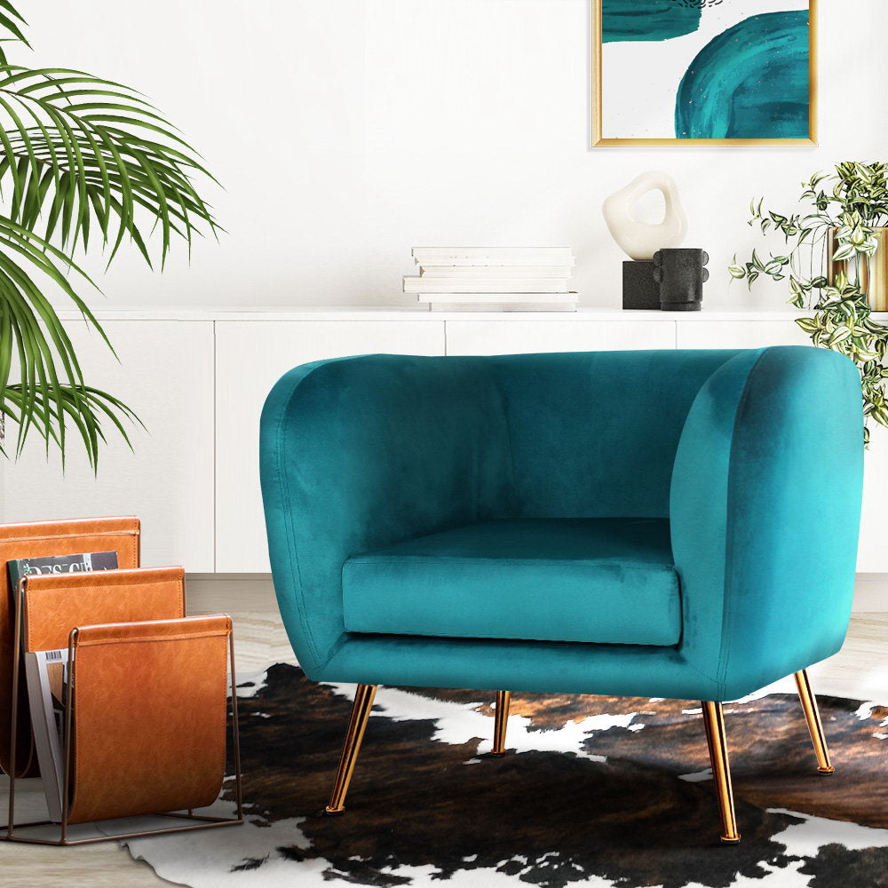 Velvet Pink/Green Armchair Lounge Sofa - Accent Chair